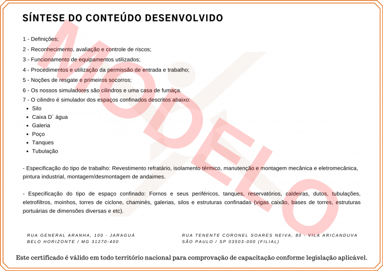 certificado espaço confinado em bh