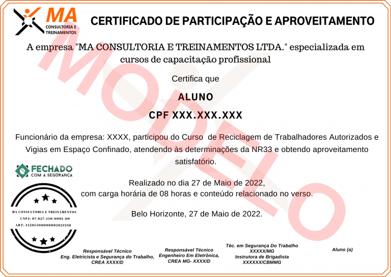 certificado curso nr 33 modelo pdf